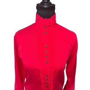 King Ranch Womens S Western Cowgirl Chic Red Ruffle Button-Up Shirt 100% Cotton